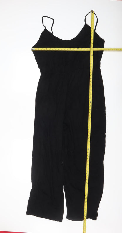 Boohoo Women Black Viscose Jumpsuit Size 24 Wide-Leg Plus Fit