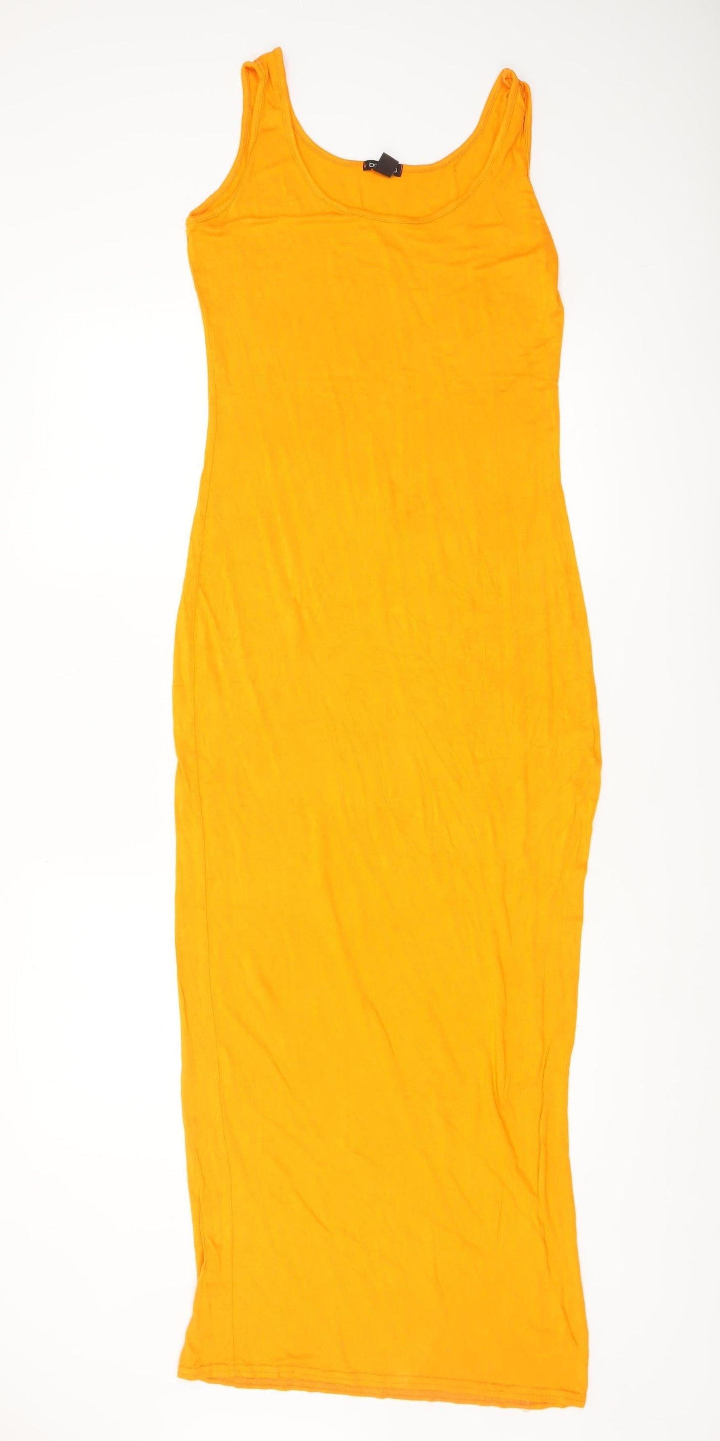 Boohoo Women’s Yellow Bodycon Midi Dress Size 10 Stretch Summer