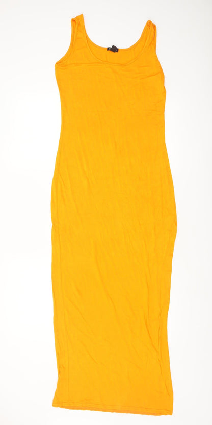 Boohoo Women’s Yellow Bodycon Midi Dress Size 10 Stretch Summer