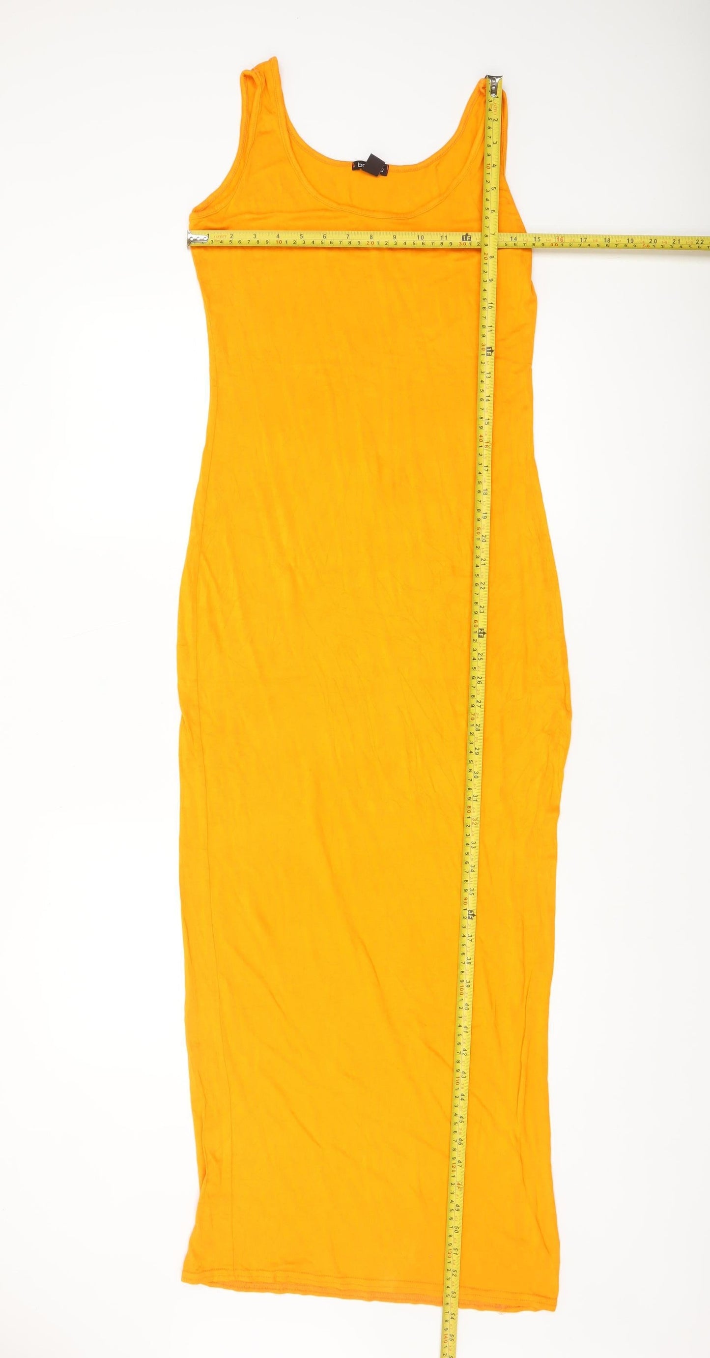 Boohoo Women’s Yellow Bodycon Midi Dress Size 10 Stretch Summer