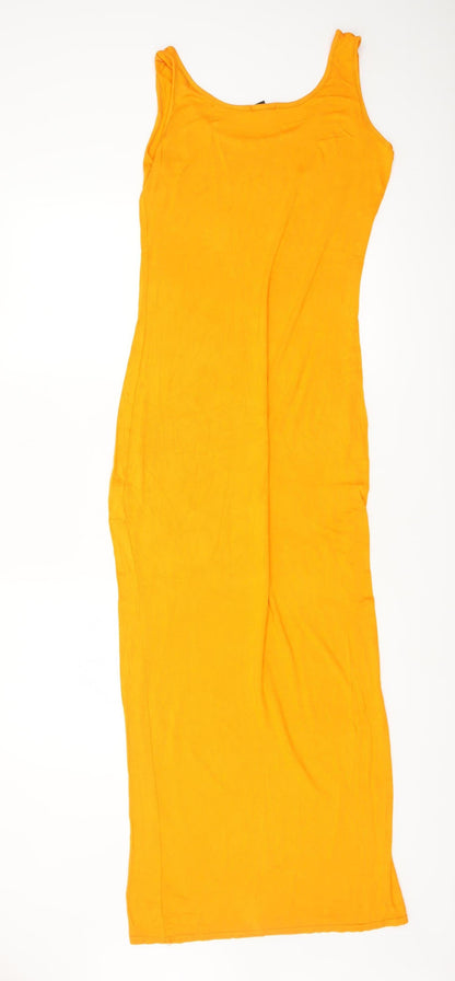 Boohoo Women’s Yellow Bodycon Midi Dress Size 10 Stretch Summer