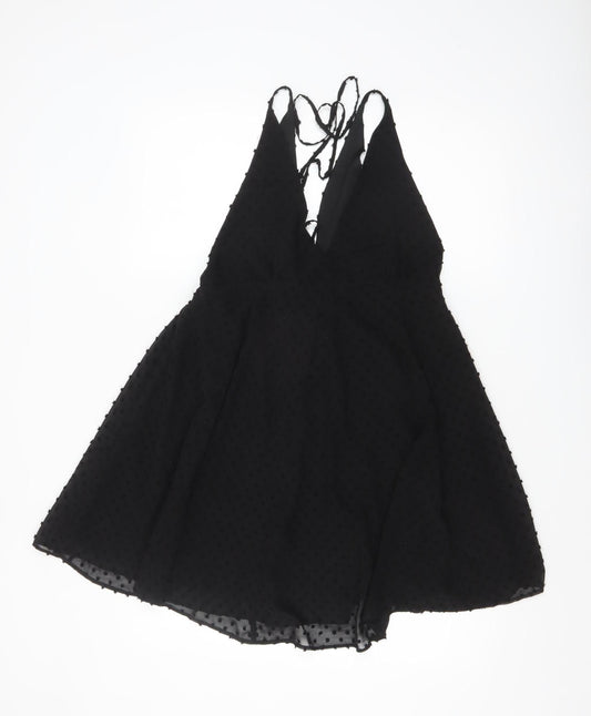ASOS Women’s Black Size 10 Sleeveless V-Neck Short Slip Dress
