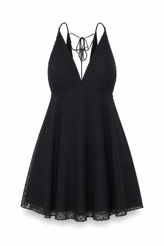 Front view of ASOS Women’s Black, size UK 10, Sleeveless V-Neck Short Slip Dress