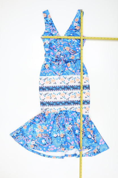 Parisian Womens Blue Floral Mermaid Midi Dress Size 6