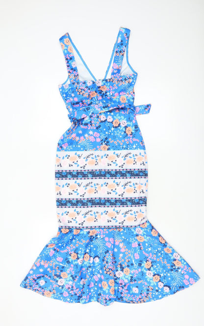 Parisian Womens Blue Floral Mermaid Midi Dress Size 6