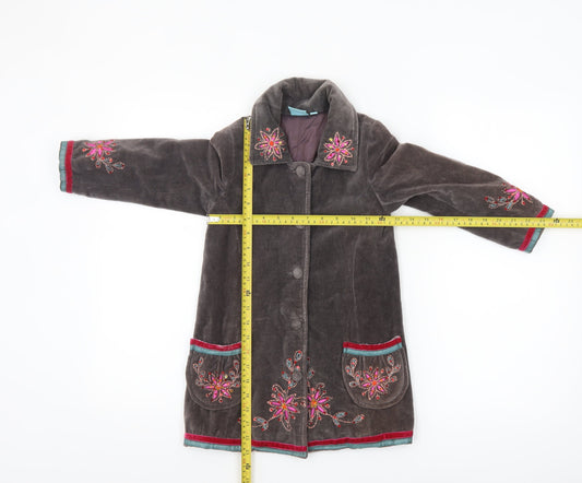 Uttam Kids Girls Brown Embroidered Velvet Coat Size S Floral Bohemian