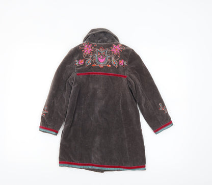 Uttam Kids Girls Brown Embroidered Velvet Coat Size S Floral Bohemian