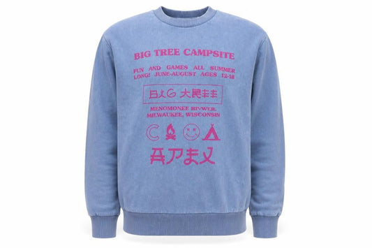 Front view of Collusion unisex blue graphic print pullover sweatshirt xs