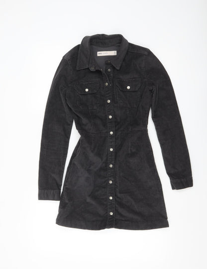 ASOS Women’s Black Corduroy Long Sleeve Shirt Dress Size 2