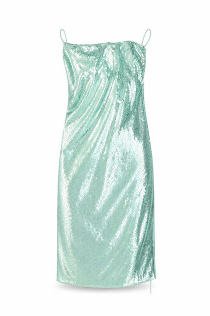 ASOS Women Green Sequin Slip Dress Size 4 Party Backless