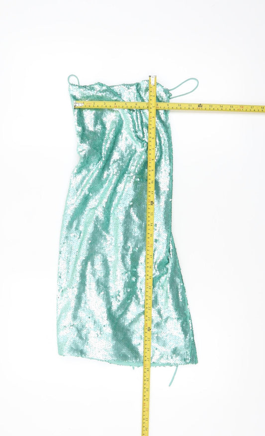 ASOS Women Green Sequin Slip Dress Size 4 Party Backless