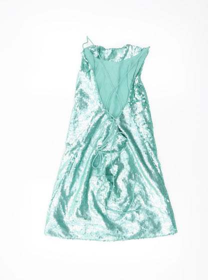 ASOS Women Green Sequin Slip Dress Size 4 Party Backless