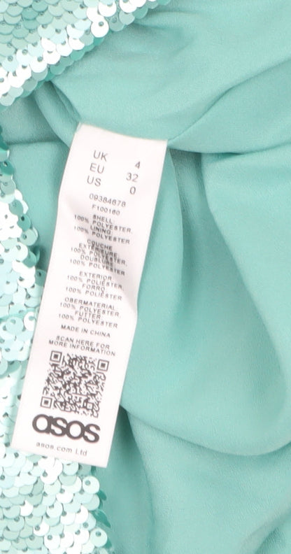 ASOS Women Green Sequin Slip Dress Size 4 Party Backless