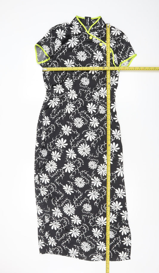 Collusion Women's Black Floral Sheath Dress Size 8 Short Sleeve Midi