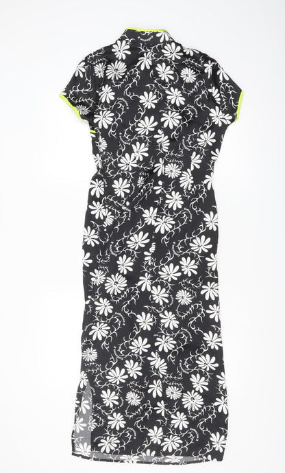 Collusion Women's Black Floral Sheath Dress Size 8 Short Sleeve Midi