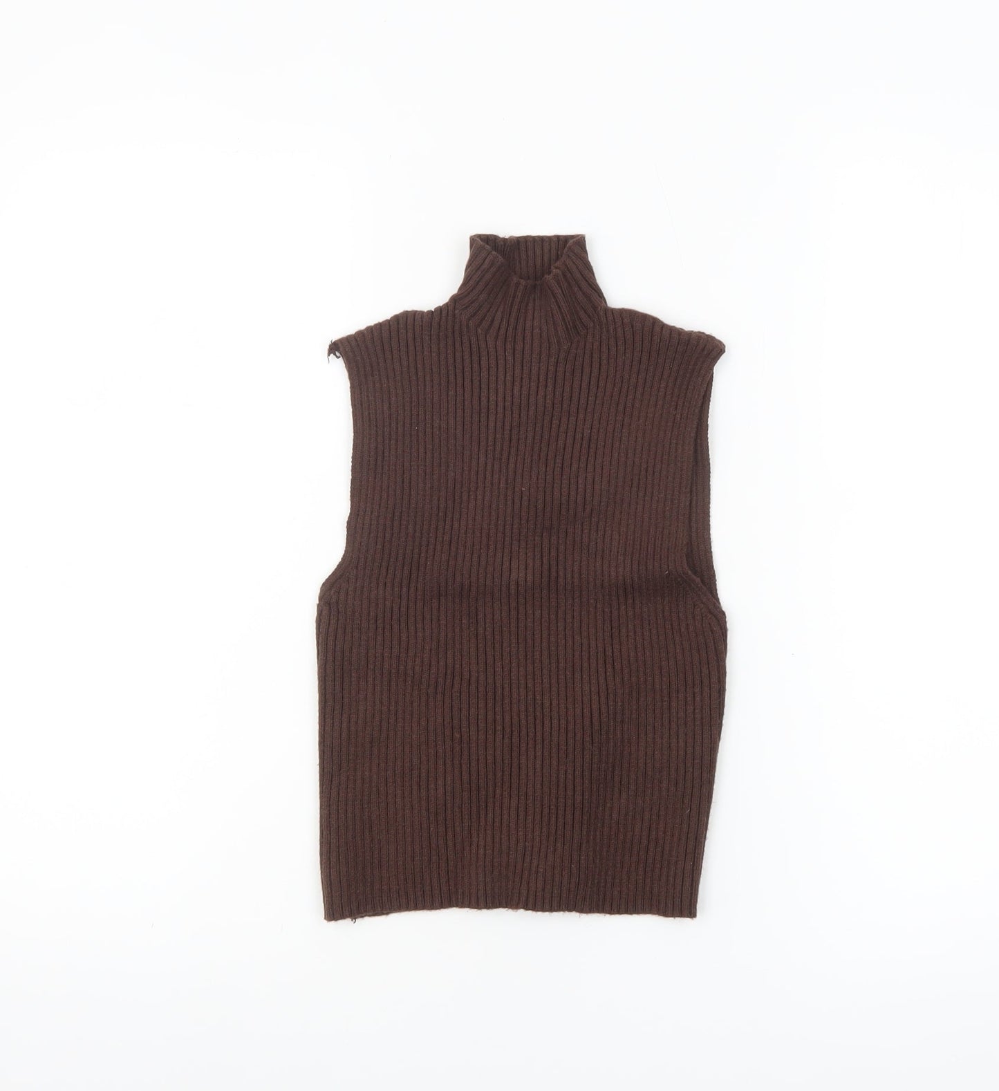 Zara Women Brown Sleeveless Roll Neck Ribbed Knit Tank Top M