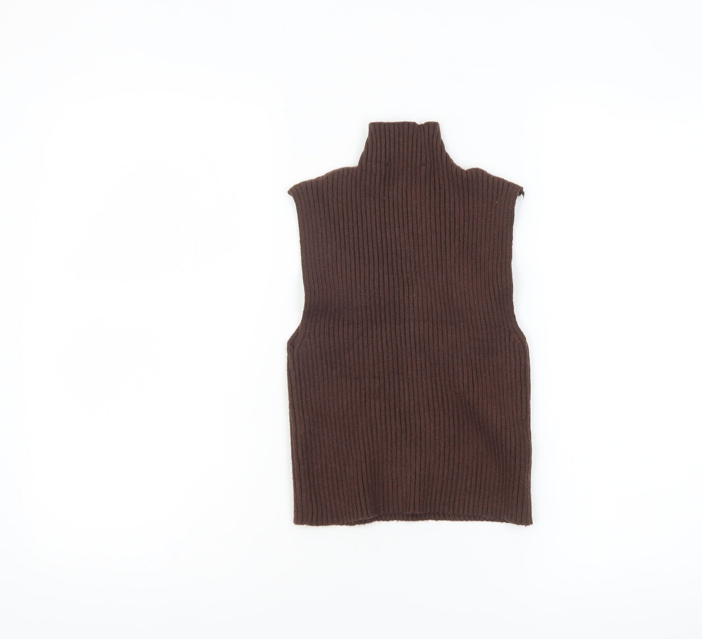 Zara Women Brown Sleeveless Roll Neck Ribbed Knit Tank Top M