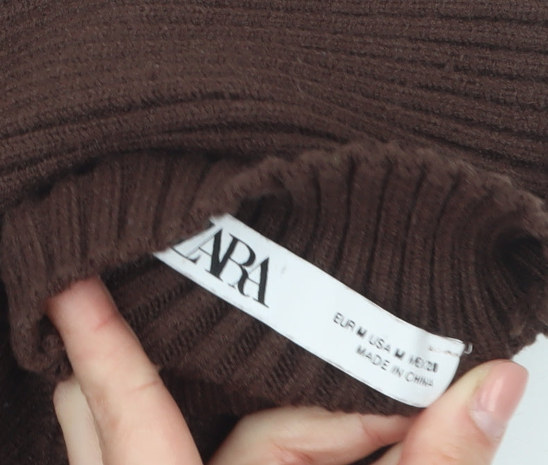 Zara Women Brown Sleeveless Roll Neck Ribbed Knit Tank Top M