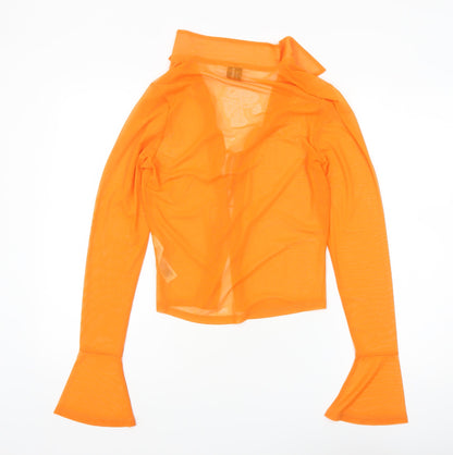 Collusion Womens Orange Mesh Long Sleeve Cropped Blouse UK 10