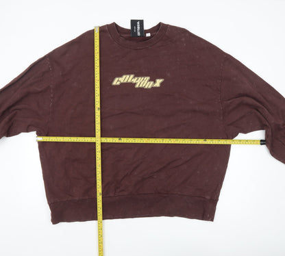 Collusion Men's Brown Cotton Crew Neck Sweatshirt L Graphic Print