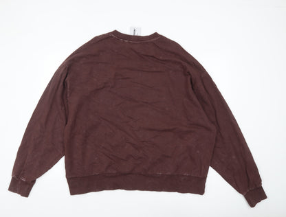 Collusion Men's Brown Cotton Crew Neck Sweatshirt L Graphic Print