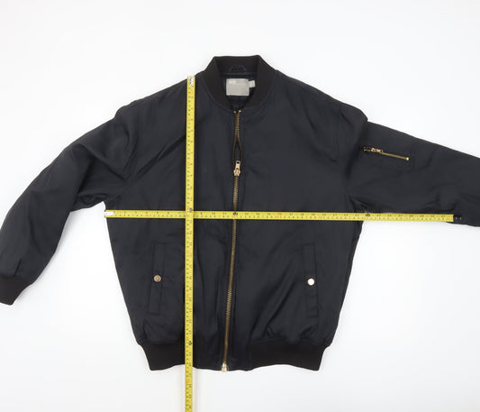 ASOS Men’s Black Bomber Jacket Size 36 Regular Zip Pockets Lined