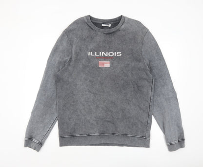 ASOS DESIGN Men's Grey Illinois USA Logo Crew Neck Sweatshirt M
