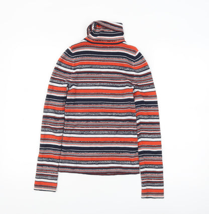 ASOS Women's Multicoloured Roll Neck Striped Jumper Size 4