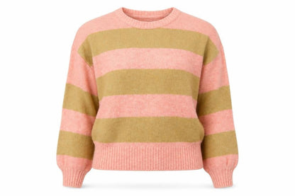 Front view of ASOS Women’s Multicoloured Striped Knit Crew Neck jumper, size UK 4