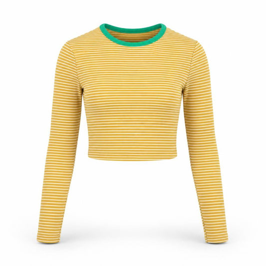 Collusion Women’s Yellow Striped Cropped Long Sleeve T-Shirt Size 8