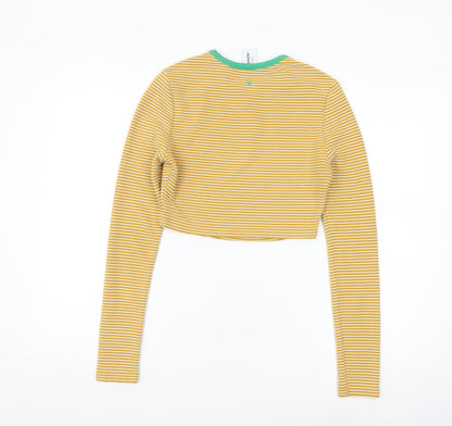 Collusion Women’s Yellow Striped Cropped Long Sleeve T-Shirt Size 8