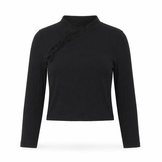 Front view of ASOS DESIGN Women’s Black Cropped High Neck Long Sleeve Top, size UK 8
