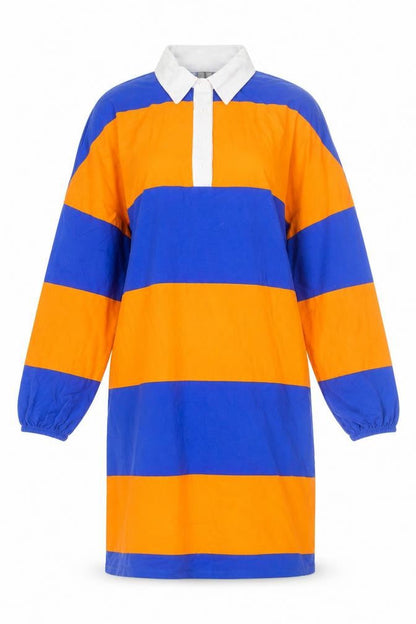 ASOS Women's Blue Orange Collared Striped Shirt Dress Size 8