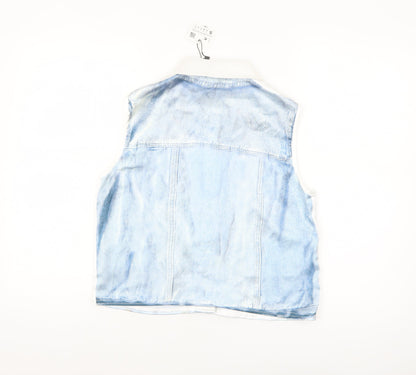 ZARA Women Blue Collared Sleeveless Cropped Button-Up Top Size S