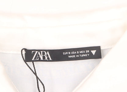 ZARA Women Blue Collared Sleeveless Cropped Button-Up Top Size S