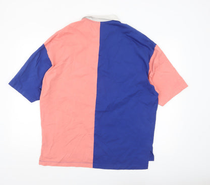 ASOS Design Men's Beige & Blue Colourblock Polo Shirt Size M