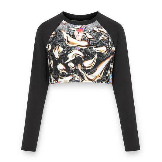 Collusion Women’s Multicoloured Cropped Long Sleeve Raglan Top S