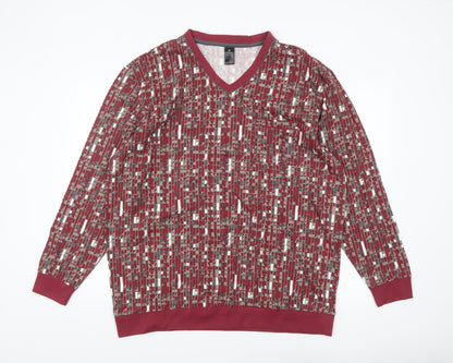 Wäschepur Men’s Red Geometric Cotton Long Sleeve Top 3XL Regular