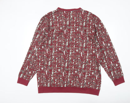 Wäschepur Men’s Red Geometric Cotton Long Sleeve Top 3XL Regular