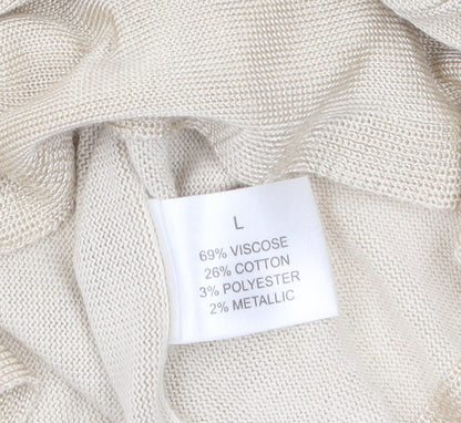 Linea Women’s Beige Bohemian Knit Blouse L Flared 3/4 Sleeve