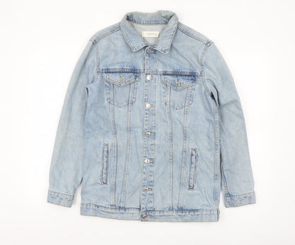 Mango Women Blue Denim Basic Jacket XS Button Front Classic Style