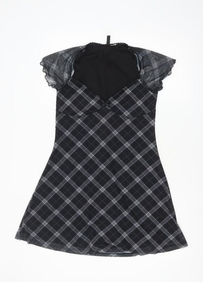 H&M Divided Women’s Black Check A-Line Short Dress Size 12