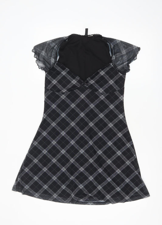 H&M Divided Women’s Black Check A-Line Short Dress Size 12