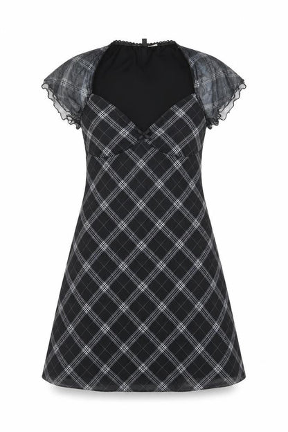 H&M Divided Women’s Black Check A-Line Short Dress Size 12