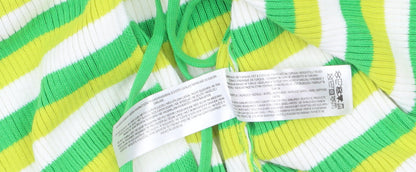 Primark Women Green Yellow Striped Cardigan M Acrylic Long Sleeve