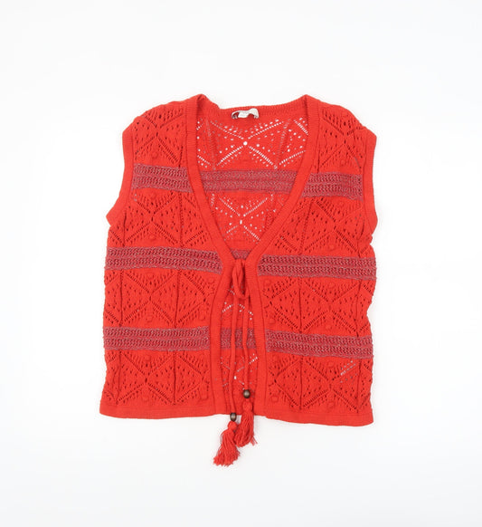 Marks and Spencer Women’s Red Open Knit Tasselled Sleeveless Vest S