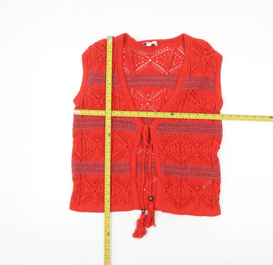 Marks and Spencer Women’s Red Open Knit Tasselled Sleeveless Vest S