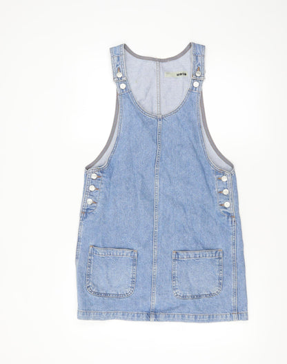 Topshop Women’s Blue Denim Pinafore Dress Size 8 Casual Sleeveless