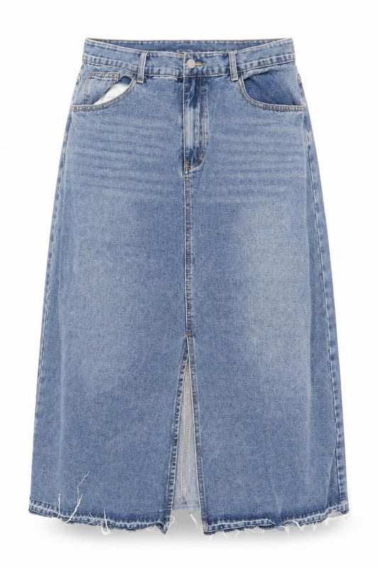 Cider Women Blue Denim Midi Skirt High Rise Straight Style XL