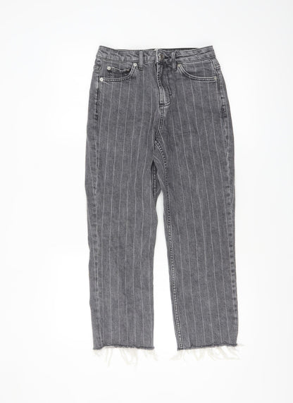 Topshop Women’s Grey Striped Straight Jeans Size 8 Regular Fit